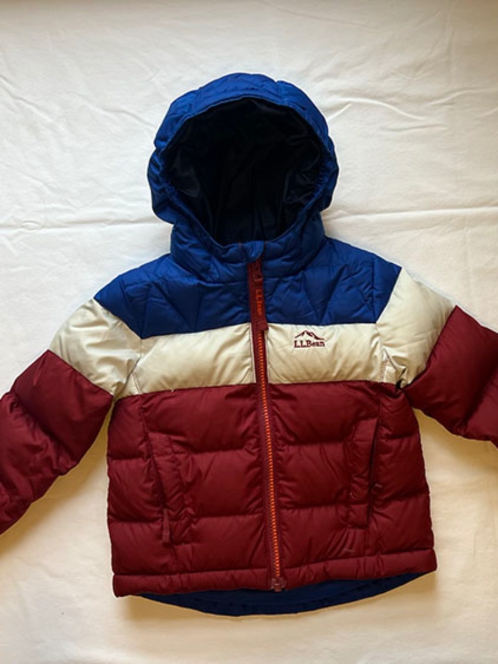 Toddlers' Bean's Down Jacket, Colorblock, Navy/Cream/Rust. 3T